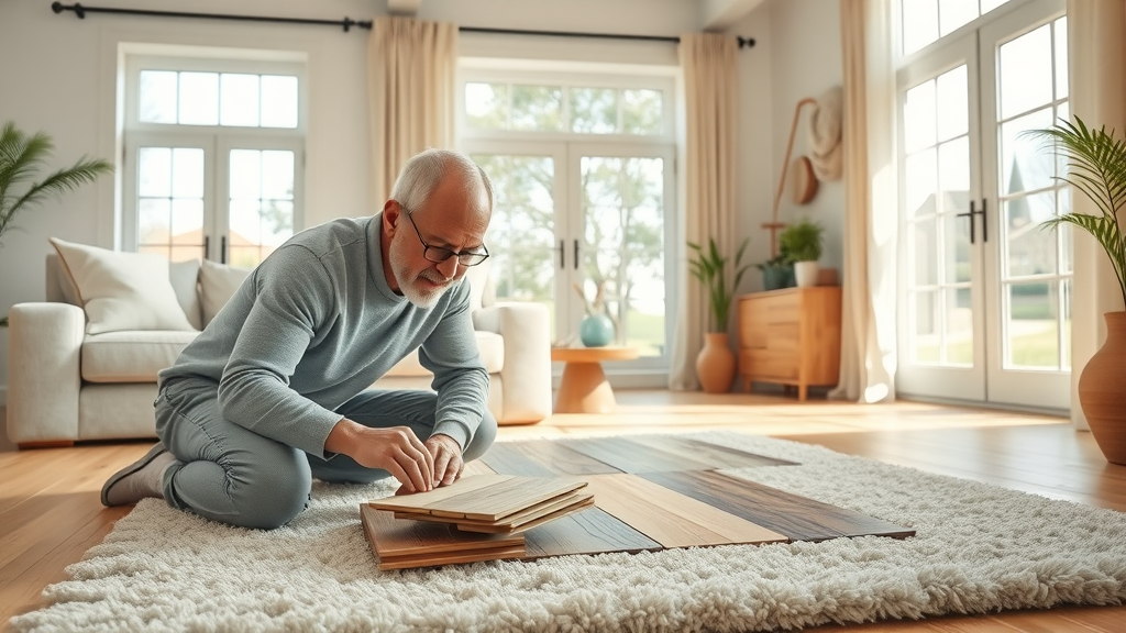 Shop at home hardwood flooring Columbia SC - Homeowner reviewing hardwood floor samples in natural light