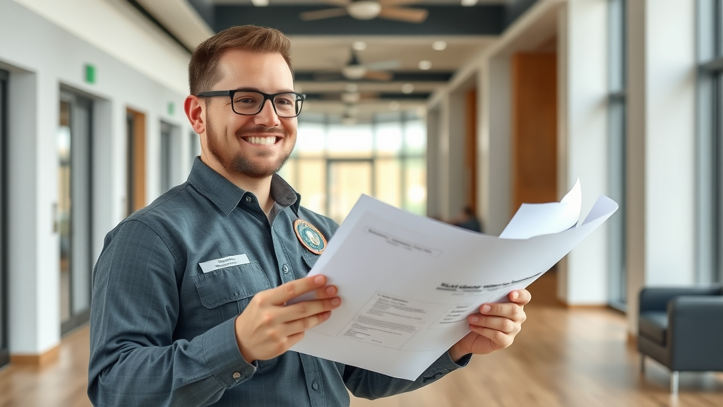 Certified professional floor specialist reviewing blueprints in Columbia SC office, commercial flooring contractors columbia sc