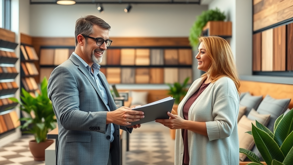 Flooring stores Columbia SC - modern, well-lit Columbia SC showroom, friendly staff, hardwood and vinyl floor samples, natural sunlight and greenery
