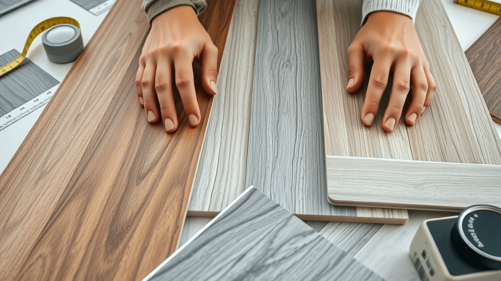 Flooring repair Columbia SC - close-up of hardwood, luxury vinyl, and tile samples for comparison