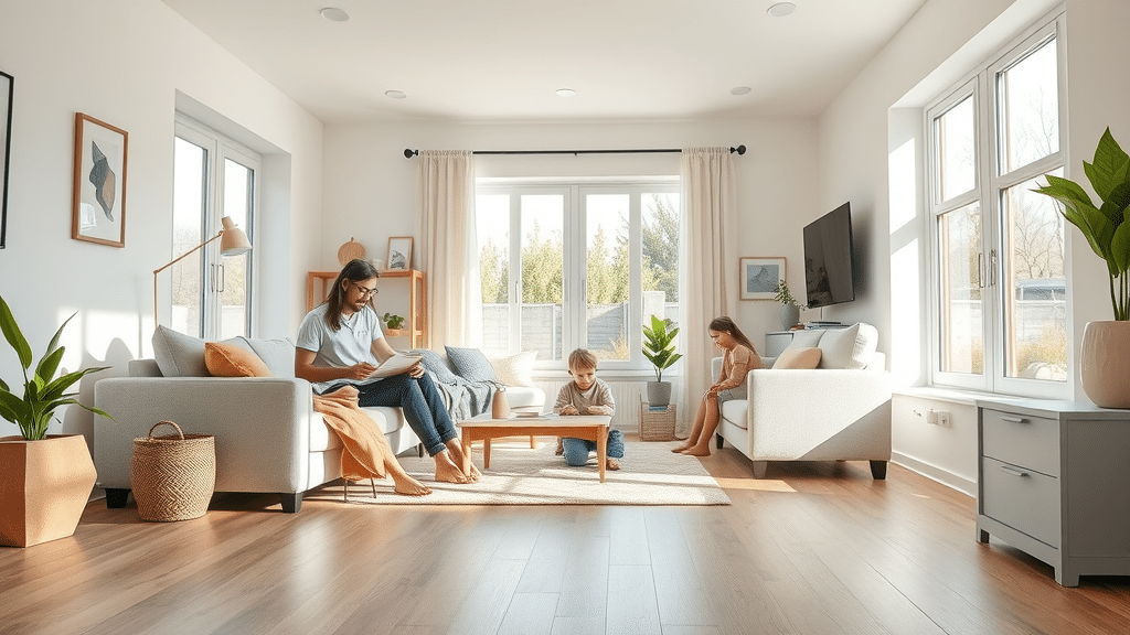 Flooring repair Columbia SC - Clean modern family room after floor repair with Bailey’s Quality Homes, sunlight pouring in