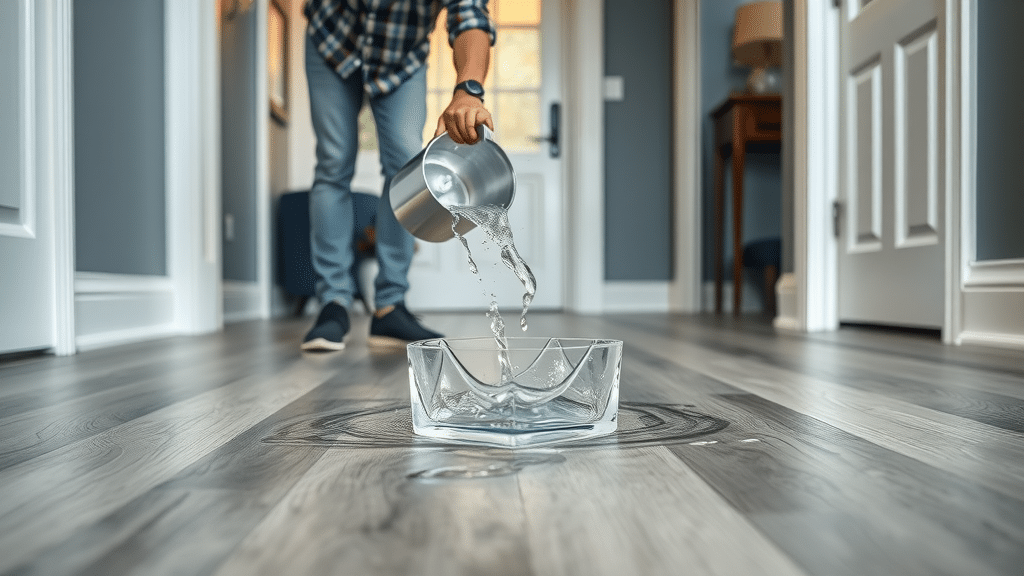 waterproof flooring Columbia SC – homeowner testing water-resistance of modern luxury vinyl plank