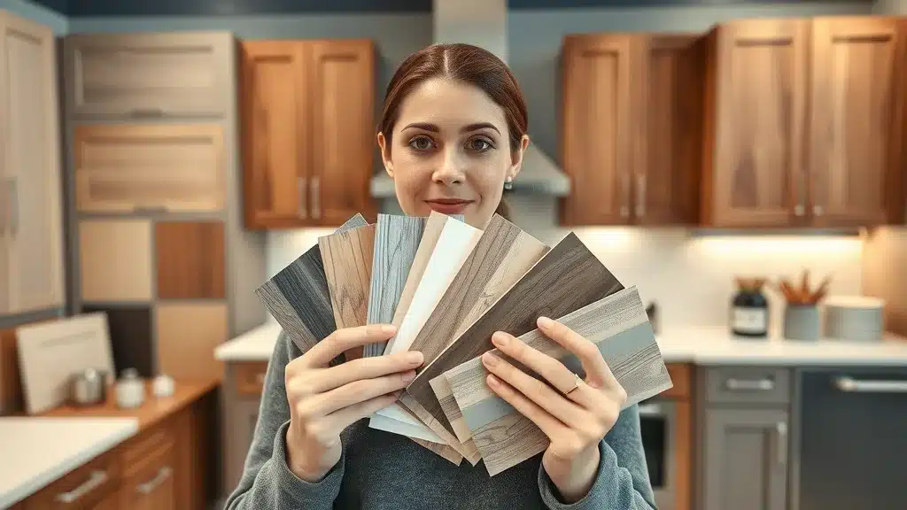 Kitchen cabinet options including samples of styles, colors, and materials at a leading Columbia SC cabinet store