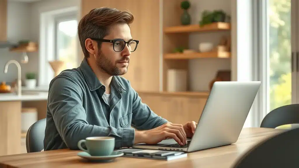 Homeowner browsing kitchen cabinets online with samples, dream kitchen online selection Columbia SC