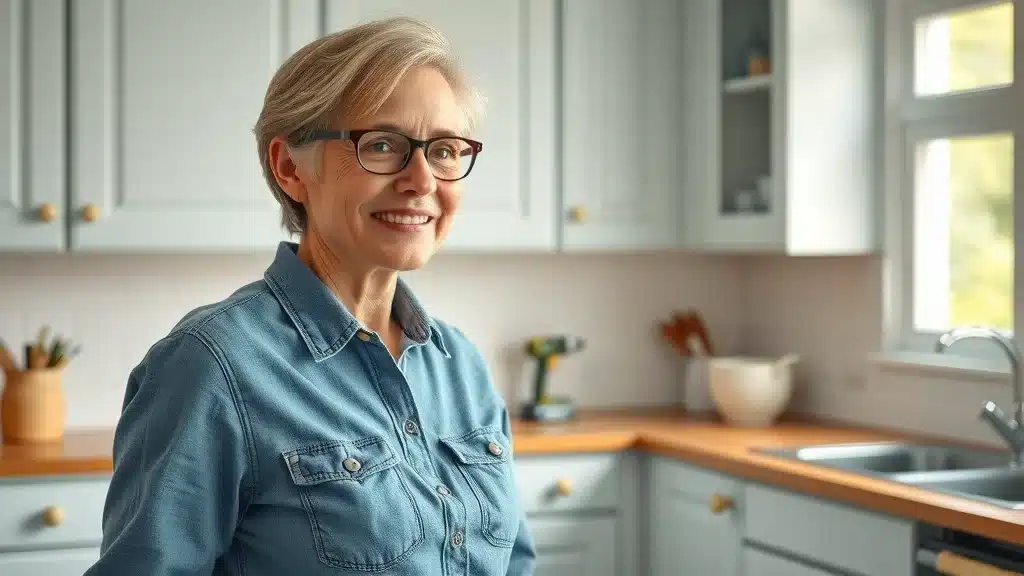 Budget kitchen transformation – homeowner painting cabinet fronts and installing hardware during a cabinet refacing project in Columbia SC