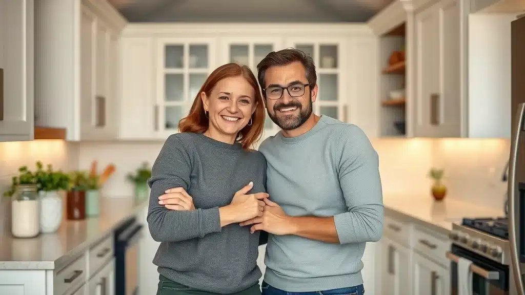 Columbia SC couple celebrating new affordable kitchen cabinets