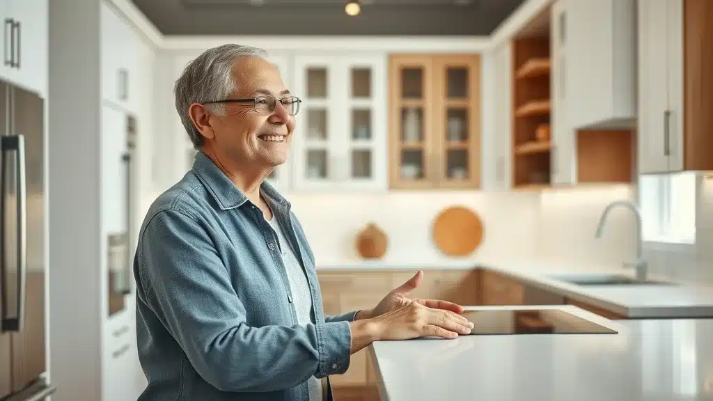 Modern kitchen showroom with homeowner exploring affordable cabinets in Columbia SC, showcasing various finishes and textures