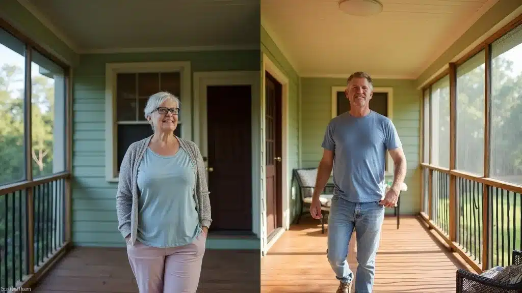 Before and after Columbia SC porch renovation with upgraded screened porch and homeowner - home improvement project